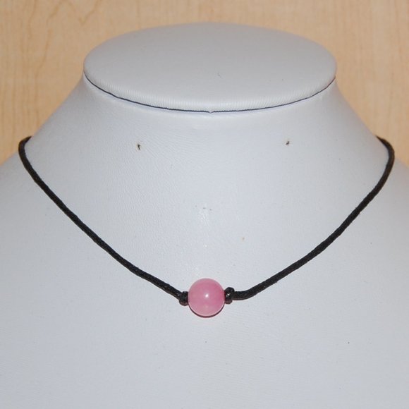 Pink Stone Necklace,Cord Necklace,Minimalist Necklace,Choker Necklace,Cord Chokr - Picture 1 of 2